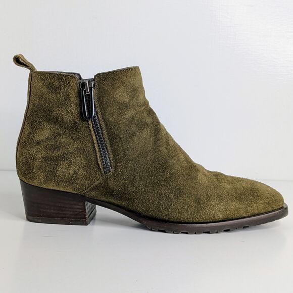 Aquatalia Fantina Suede Ankle Boots 7 Olive Green Minimalist Quiet Luxury Chic - Picture 6 of 14